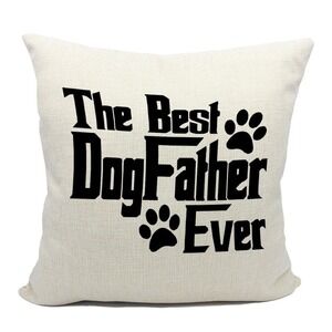 The Best DogFather Ever Throw Pillow Cover Cream Linen Pet Lover Gift Square